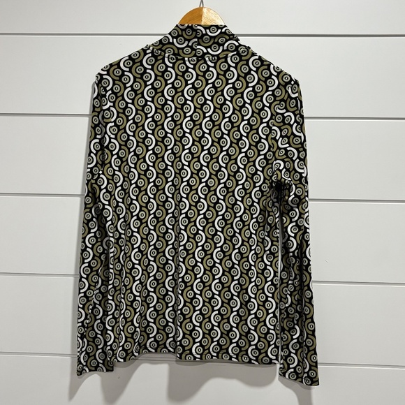 Tahari groovy graphic print long sleeve bow collar blouse size L - Picture 2 of 15